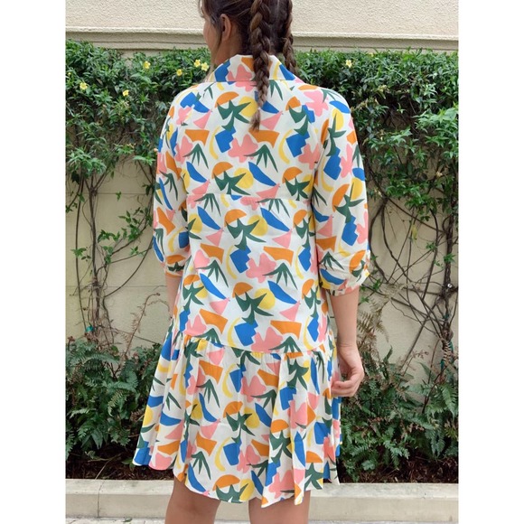 FRESHA Abbott Verano V-Neck 3/4 Puff Sleeve Tiered Mini Dress Sz X-Small XS - Picture 2 of 9